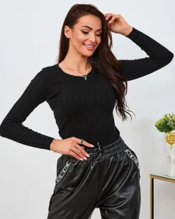 Swetry^Royalfashion Sweter damski z okrągłym dekoltem w kolorze m czarny