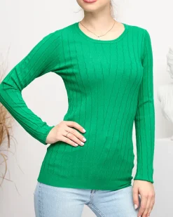 Swetry^Royalfashion Sweter damski z okrągłym dekoltem w kolorze m zielony