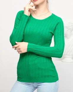 Swetry^Royalfashion Sweter damski z okrągłym dekoltem w kolorze m zielony