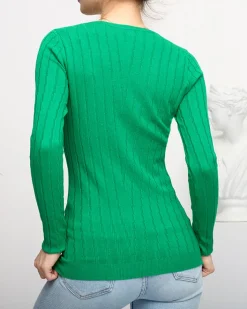 Swetry^Royalfashion Sweter damski z okrągłym dekoltem w kolorze m zielony