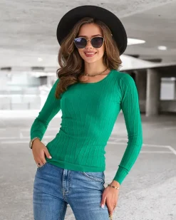 Swetry^Royalfashion Sweter damski z okrągłym dekoltem w kolorze m zielony