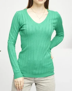 Swetry^Royalfashion Sweter damski z dekoltem w serek w kolorze m zielony