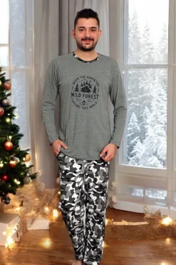 Piżamy^Royalfashion Szara męska piżama ze spodniami w moro gołębi szary