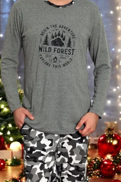 Piżamy^Royalfashion Szara męska piżama ze spodniami w moro gołębi szary