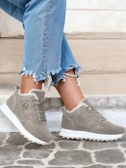 Ocieplane|Sneakersy^Royalfashion Szare buty sportowe damskie z ociepleniem Lahho gołębi szary