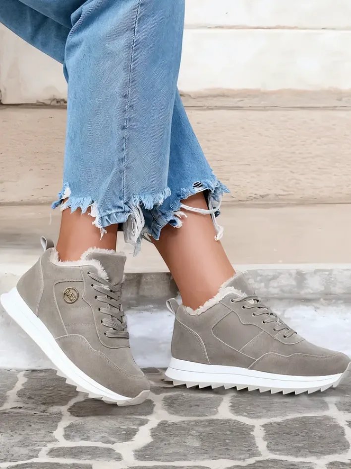 Ocieplane|Sneakersy^Royalfashion Szare buty sportowe damskie z ociepleniem Lahho gołębi szary