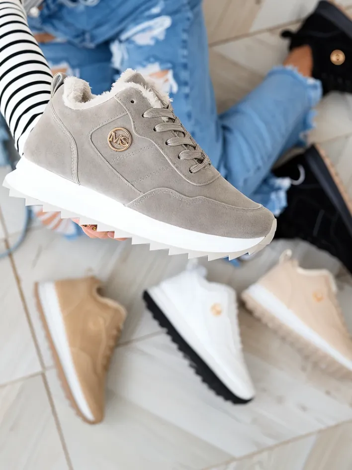 Ocieplane|Sneakersy^Royalfashion Szare buty sportowe damskie z ociepleniem Lahho gołębi szary