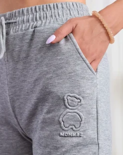 Spodnie Dresowe^Royalfashion Szare damskie bawełniane spodnie dresowe z misiem gołębi szary