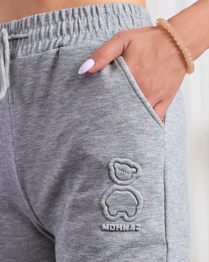 Spodnie Dresowe^Royalfashion Szare damskie bawełniane spodnie dresowe z misiem gołębi szary