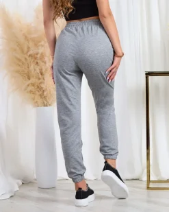 Spodnie Dresowe^Royalfashion Szare damskie bawełniane spodnie dresowe z misiem gołębi szary