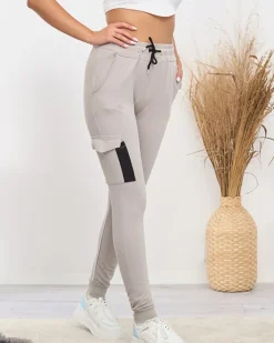 Spodnie Dresowe^Royalfashion Szare damskie bawełniane spodnie dresowe Jasny szary