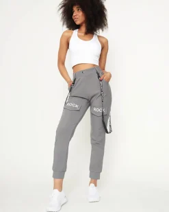 Spodnie Cargo|Spodnie Dresowe^Royalfashion Szare damskie materiałowe spodnie typu bojówki z szelkami gołębi szary