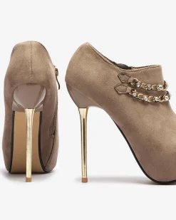 Półbuty|Szpilki^Royalfashion Szaro- beżowe damskie półbuty na wysokiej szpilce Ehcso gołębi szary