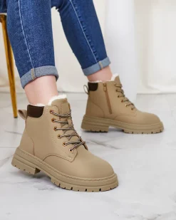 Trapery|Botki Z Delikatnym Ociepleniem^Royalfashion Szaro- brązowe damskie ocieplane botki typu trapery Radoras brązowy