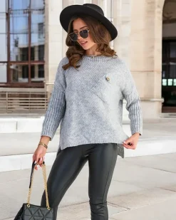 Swetry^Royalfashion Szary damski sweter gołębi szary