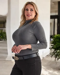 Plus Size|Swetry^Royalfashion Szary sweter damski półgolf Ciemnoszary