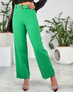 Spodnie Materiałowe^Royalfashion Szerokie spodnie damskie materiałowe zielony