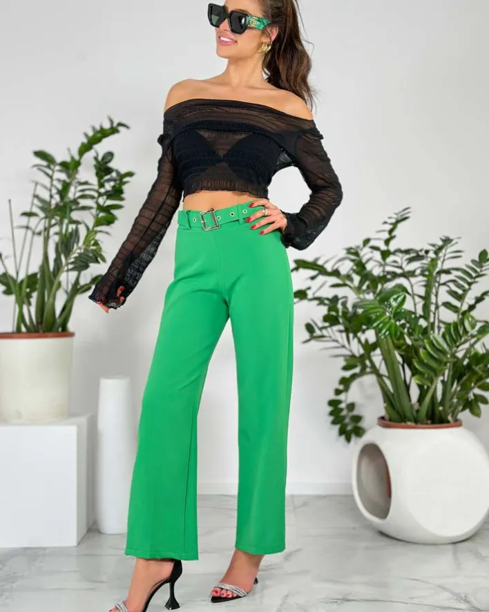 Spodnie Materiałowe^Royalfashion Szerokie spodnie damskie materiałowe zielony