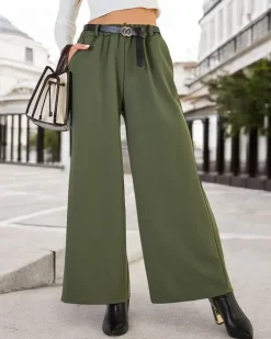 Spodnie Materiałowe^Royalfashion Szerokie spodnie damskie zielony