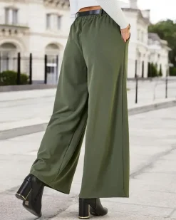 Spodnie Materiałowe^Royalfashion Szerokie spodnie damskie zielony