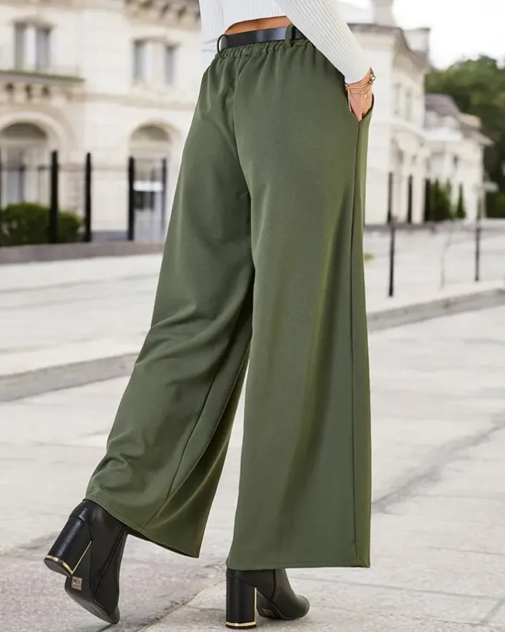 Spodnie Materiałowe^Royalfashion Szerokie spodnie damskie zielony