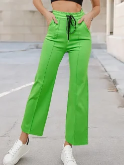 Spodnie Materiałowe^Royalfashion Szerokie spodnie damskie zielony