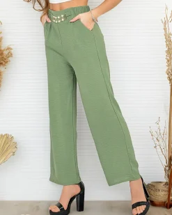 Spodnie Materiałowe^Royalfashion Szerokie spodnie damskie zielony