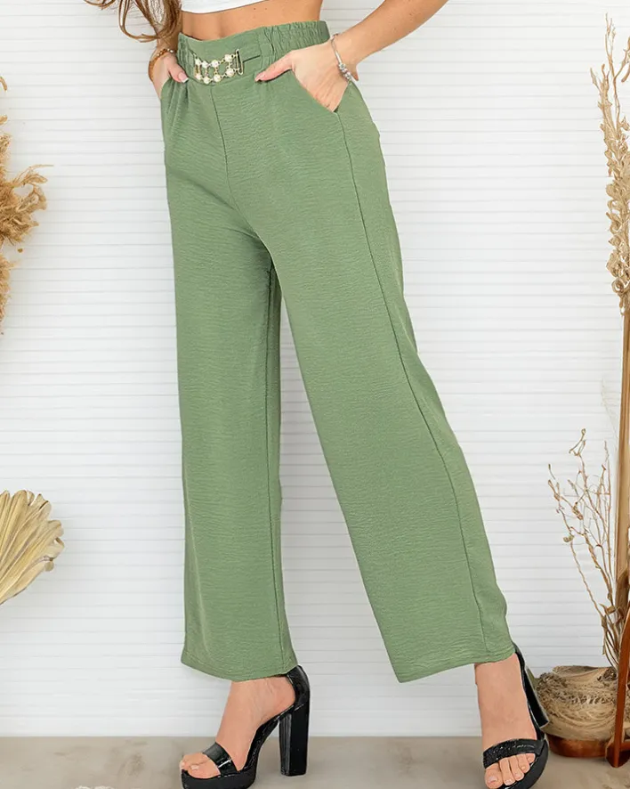 Spodnie Materiałowe^Royalfashion Szerokie spodnie damskie zielony