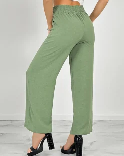 Spodnie Materiałowe^Royalfashion Szerokie spodnie damskie zielony