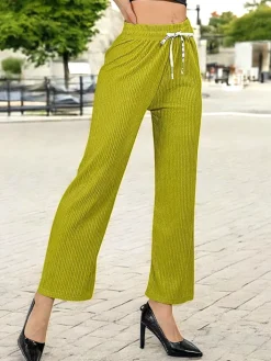 Spodnie Materiałowe^Royalfashion Szerokie spodnie damskie plisowane zielony