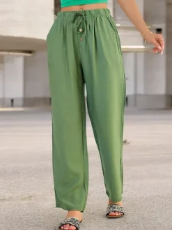 Spodnie Materiałowe^Royalfashion Szerokie spodnie damskie materiałowe zielony