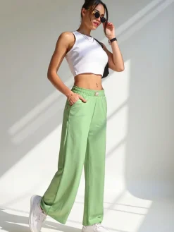 Spodnie Materiałowe^Royalfashion Szerokie spodnie damskie zielony