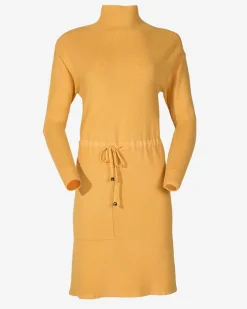 Sukienki Długie^Royalfashion Żółta damska sukienka swetrowa z golfem żółty