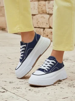 Ugc|Trampki^Royalfashion Trampki damskie na platformie Beemes Granatowy