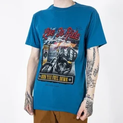 Bluzki^Royalfashion bawełniany męski t-shirt z kolorowym nadrukiem turkusowy