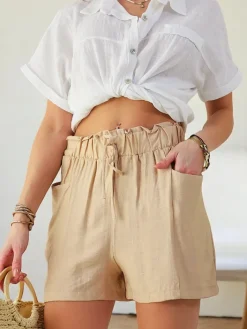 Szorty|Krótkie Spodenki^Royalfashion Wiskozowe krótkie spodenki damskie beżowy