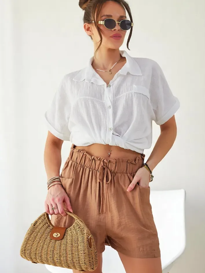 Szorty|Krótkie Spodenki^Royalfashion Wiskozowe krótkie spodenki damskie Camel