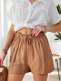 Szorty|Krótkie Spodenki^Royalfashion Wiskozowe krótkie spodenki damskie Camel