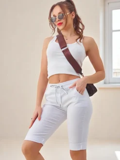 Spodenki 3/4|Szorty^Royalfashion Wiskozowe materiałowe krótkie spodenki damskie do kolana biały