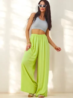 Spodnie Materiałowe^Royalfashion Wiskozowe proste spodnie damskie materiałowe zielony