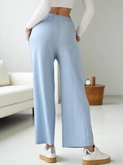 Spodnie Materiałowe|Spodnie Dresowe^Royalfashion Wiskozowe szerokie spodnie damskie dresowe z cyrkoniami Ecru