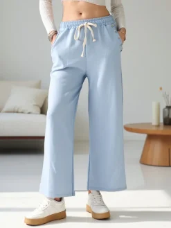 Spodnie Materiałowe|Spodnie Dresowe^Royalfashion Wiskozowe szerokie spodnie damskie dresowe z cyrkoniami Ecru