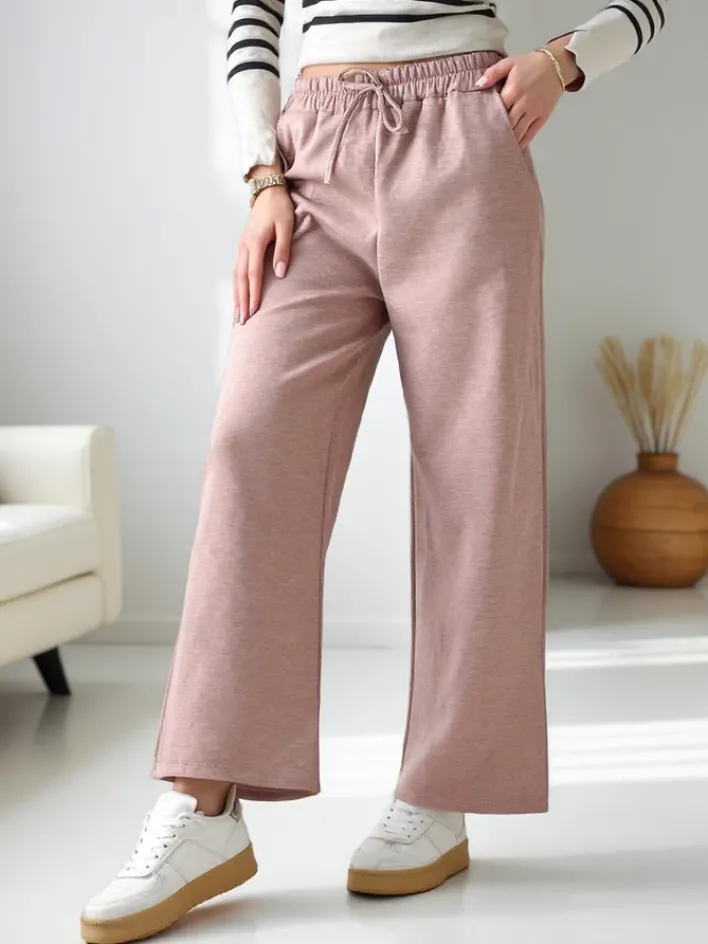 Spodnie Materiałowe|Spodnie Dresowe^Royalfashion Wiskozowe szerokie spodnie damskie dresowe jasny brązowy