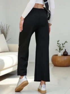 Spodnie Materiałowe|Spodnie Dresowe^Royalfashion Wiskozowe szerokie spodnie damskie dresowe z cyrkoniami czarny