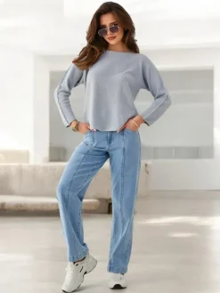 Swetry^Royalfashion Wiskozowy cienki damski sweterek Jasny szary