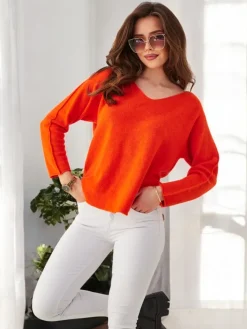 Swetry^Royalfashion Wiskozowy cienki damski sweterek pomarańczowy