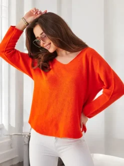 Swetry^Royalfashion Wiskozowy cienki damski sweterek pomarańczowy