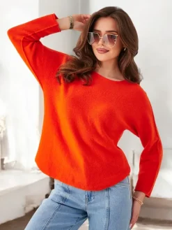 Swetry^Royalfashion Wiskozowy cienki damski sweterek pomarańczowy