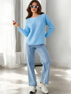 Swetry^Royalfashion Wiskozowy cienki damski sweterek Ecru