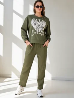 Komplety Damskie^Royalfashion Wiskozowy damski komplet z printem zielony